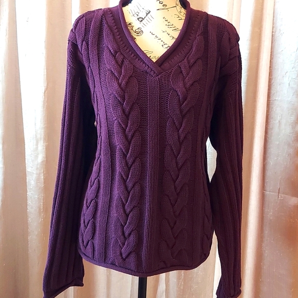 Charlotte Russe Cable Knit Burgundy Sweater Cozy Chunky Long Sleeve Sz M/L - Picture 8 of 8